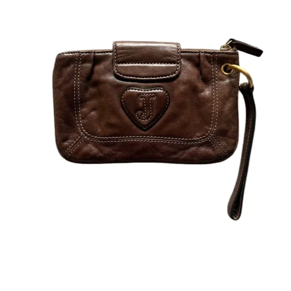 Elegant Brown Leather Wristlet with Crown Accent - Picture 2 of 6